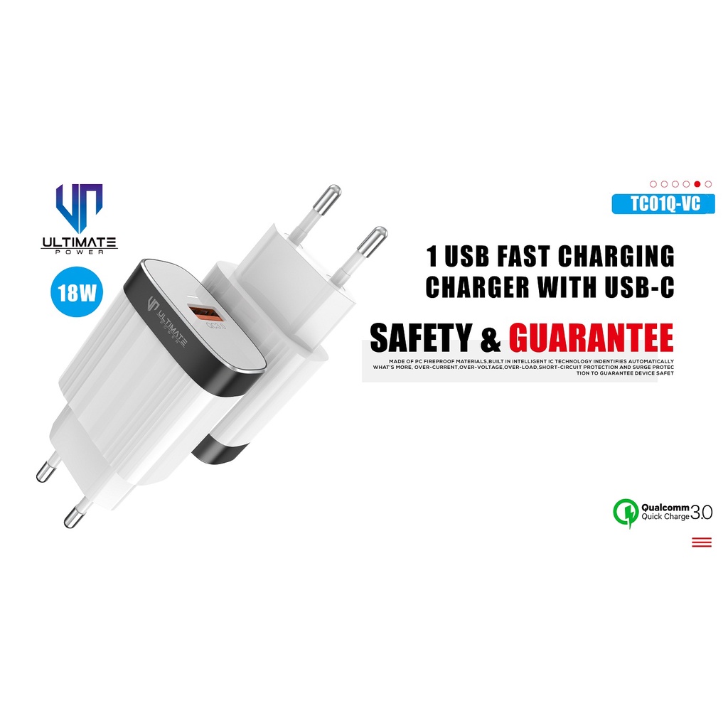 Ultimate TC01Q-VC 1USB Fast Charging Charger 18W QC 3.0 + USB-C Cable