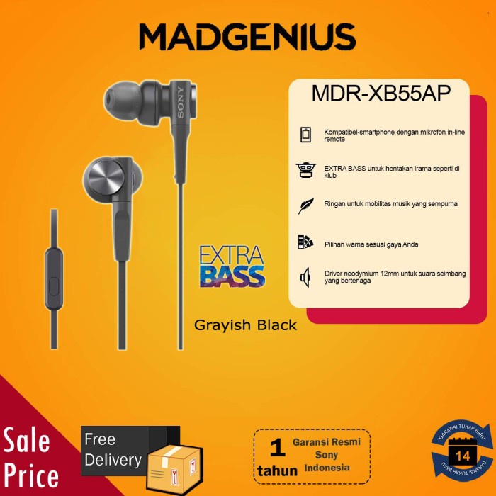 Sony MDR-XB55AP In-Ear Headphones - Extra Bass, Konektor Lapis Emas