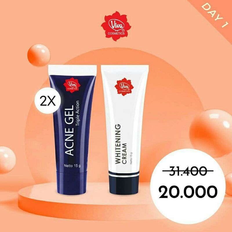 Paket Whitening cream 2 Acne Gel Viva