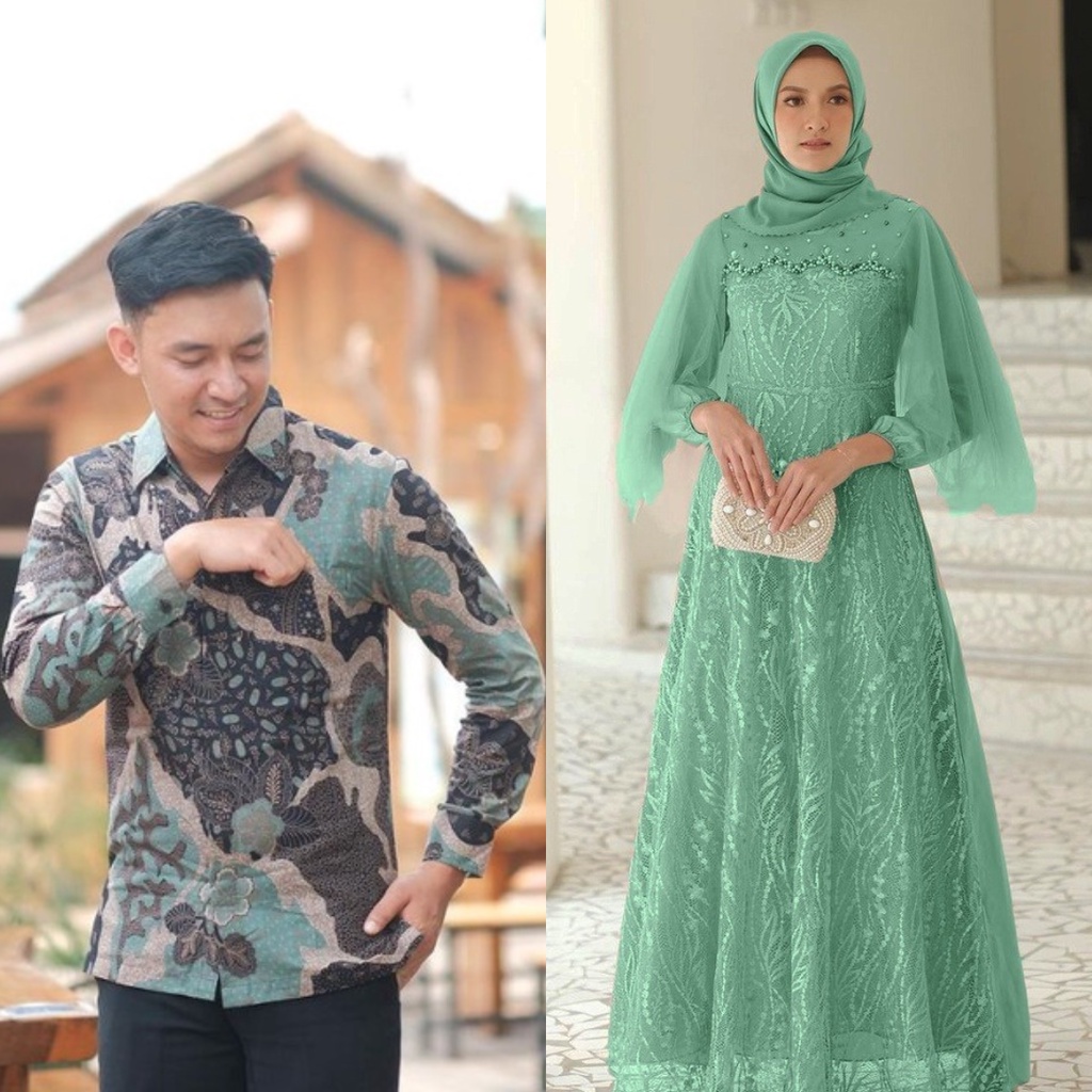 NEW ARRIVAL - COUPLE LUNA DRESS XXL HIGH QUALITY//GAMIS LUNA FULL VELVET KOMBINASI BROKAT MUTIATRA MEWAH PLUS TULLE 2 SISI//KEMEJA PRIA BATIK VIRAL TERBARU//COUPLE TUNANGAN WISUDA KEKINIAN REALPICT 100%