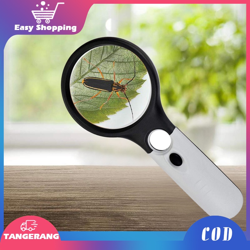 2in1 Pembesar Dengan Lampu 3 LED Membaca Magnifying Glass Kaca Pembesar LED