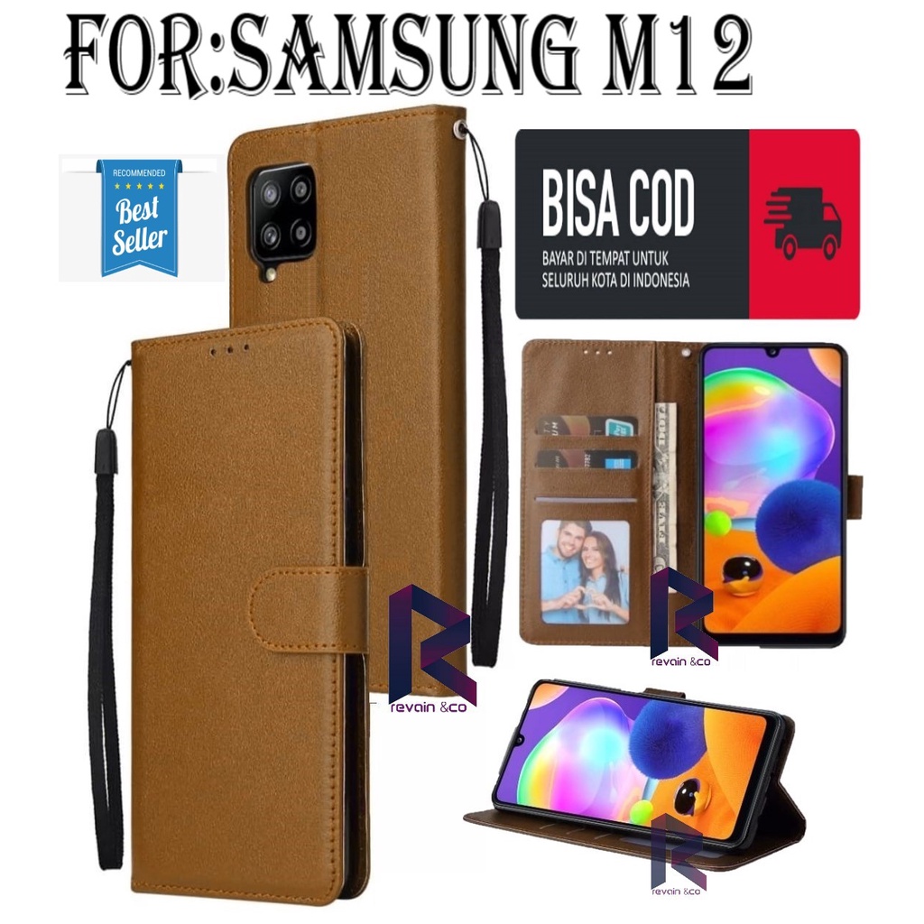 CASING SAMSUNG M12 FLIP WALLET LEATHER KULIT PREMIUM SARUNG BUKA TUTUP FLIP CASE SAMSUNG M12