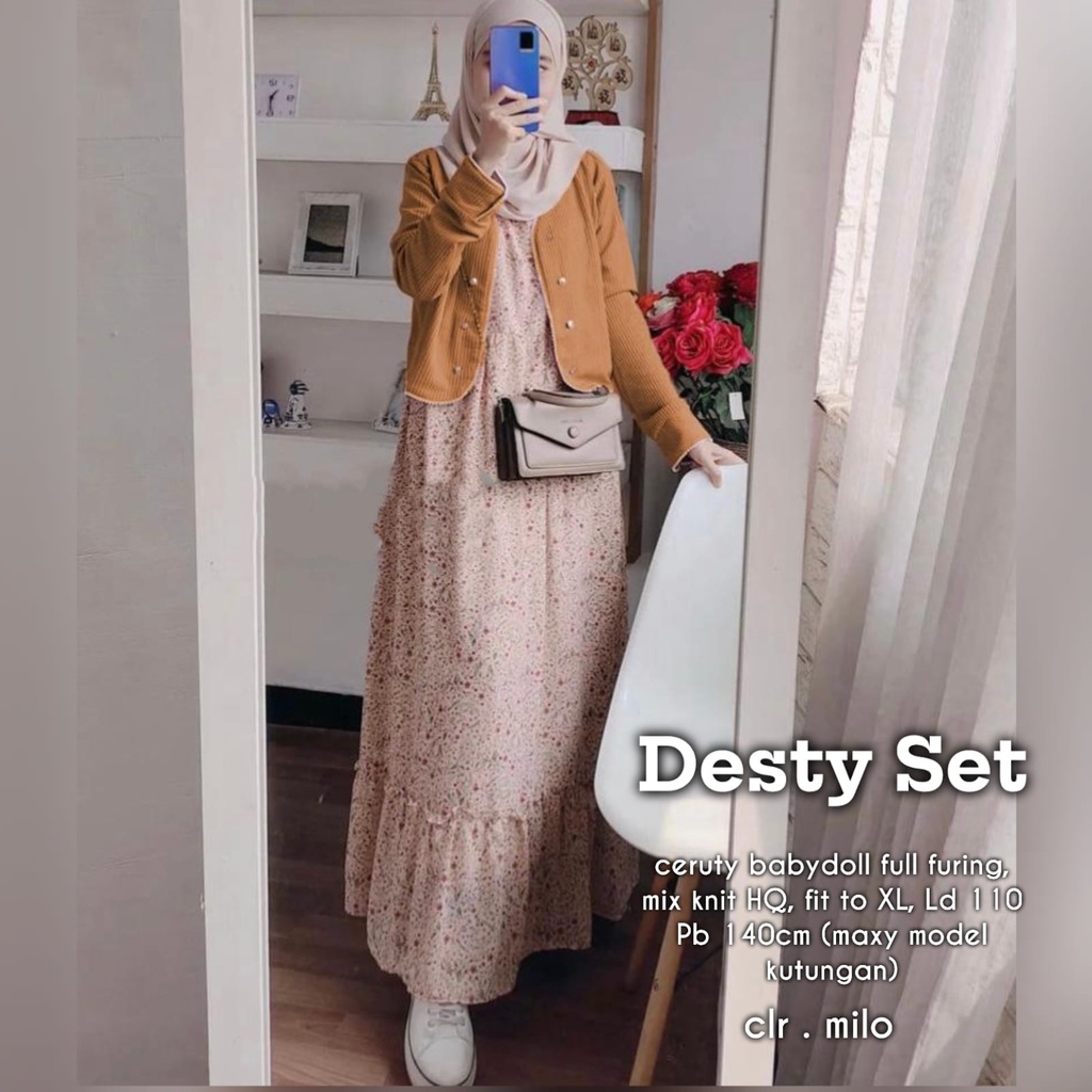 DESTY DRESS SET MOTIF BUNGA TERBARU