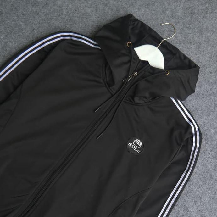Jaket Hoodie Delirium Sports Authentic Casual Black - Hitam, M