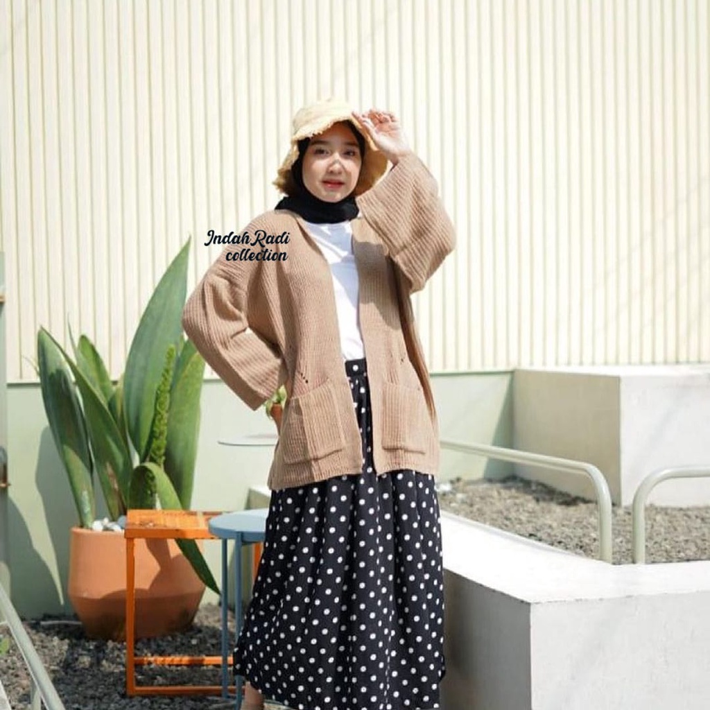 LAVELA CARDIGAN RAJUT TEBAL 7GET OVERSIZE OUTHER KOMBINASI SAKU ATASAN WANITA