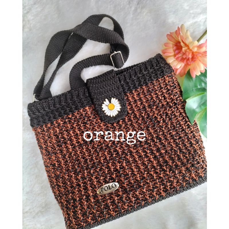 TAS SELEMPANG WANITA/TAS RAJUT TEBAL MOTIF SUNFLOWER