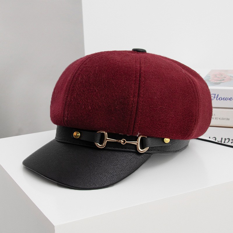 Topi Baret Bahan Kulit Gaya Vintage Korea Untuk Wanita