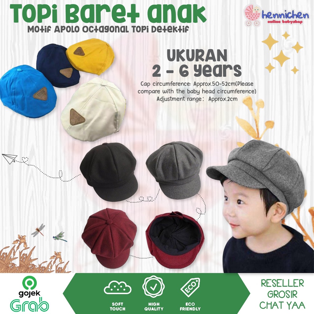 Topi Baret Anak Apolo Octagonal Topi Detektif Korea 2-6 Tahun HIGH QUALITY