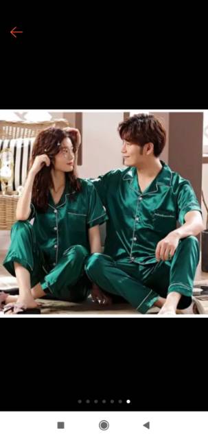 Setelan baju tidur piyama couple satin silk