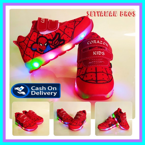 Sepatu Sekolah Anak Laki Laki Perempuan Kecil Tanggung Paud Tk Sd Smp  Sepatu Anak Lampu Led Unisex