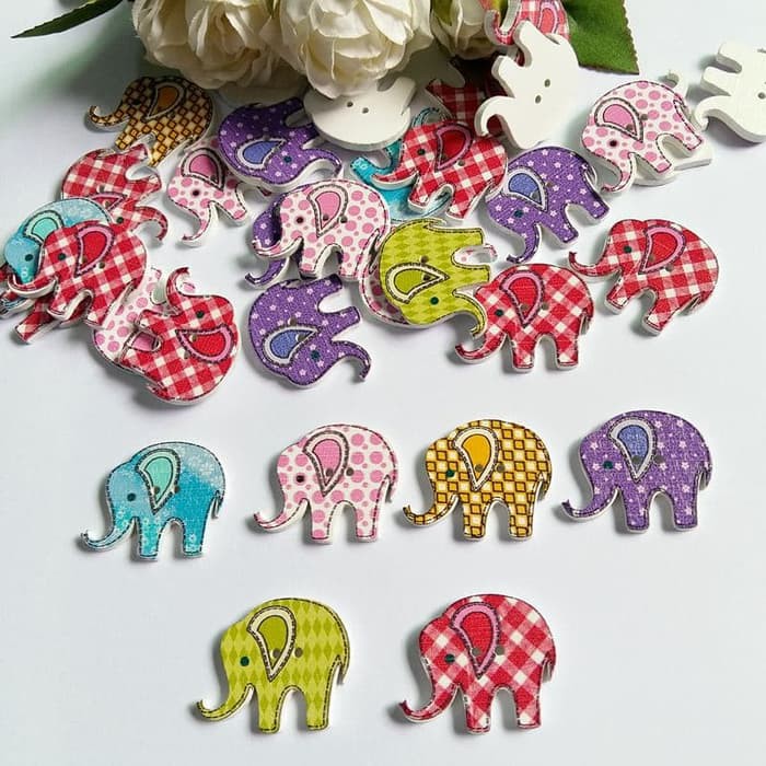 Kancing Kayu Dua Lubang - Elephant Style (10pcs)