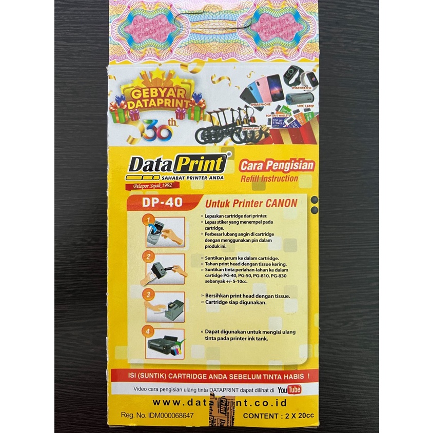 Refill Tinta Suntik Data Print DP40 DP41 Printer Canon - DP 40 Black DP 41 Color