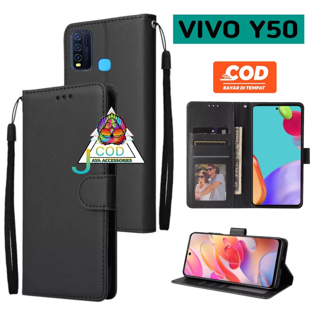 Case Dompet VIVO Y50 Casing Dompet Kulit Slot Sim Card
