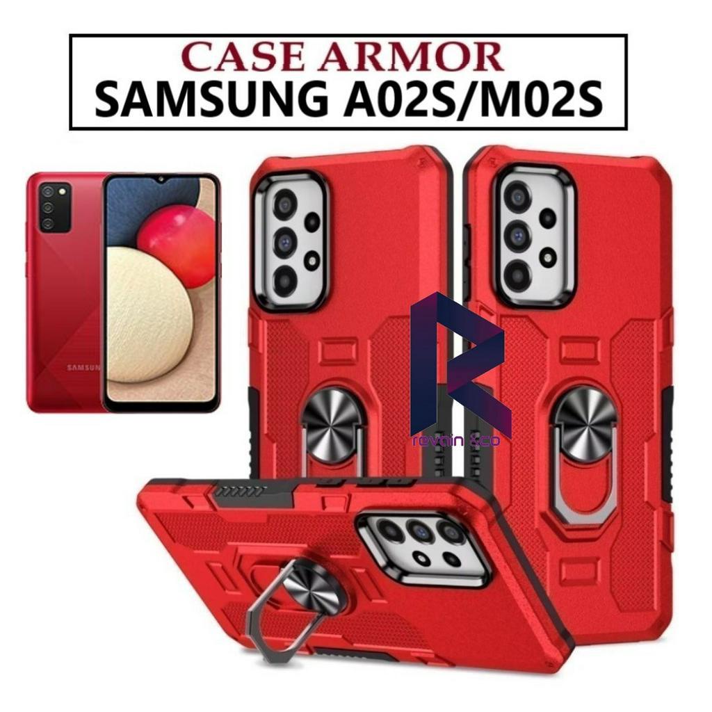 Case Armor SAMSUNG A02S M02S Iring Cincin Magnetic Kesing Hp Protect kamera Premium Hard Case Standing Robot Pelindung Kamera