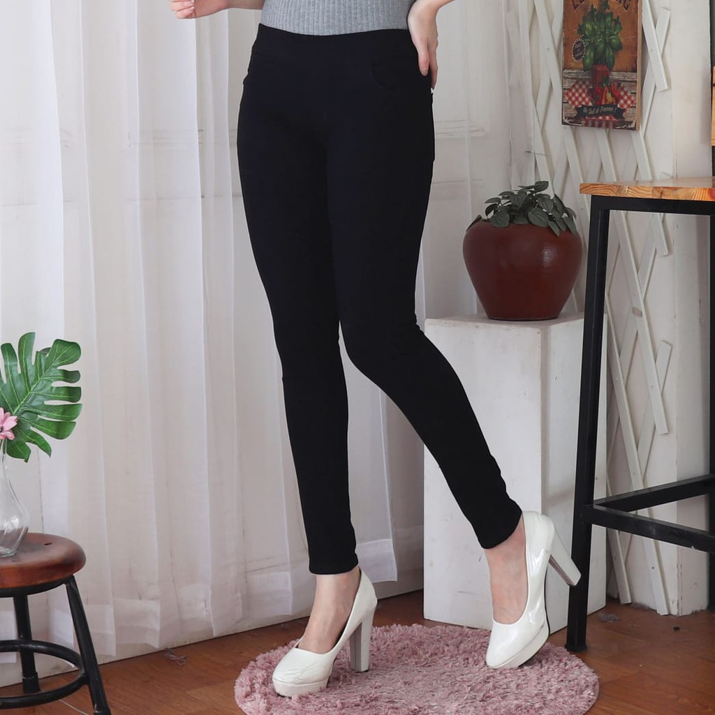 7C-G CELANA LEGGING JEANS PREMIUM HITAM /PINGGANG KARET JEANS /STREACH JEANS/ 39 - 42