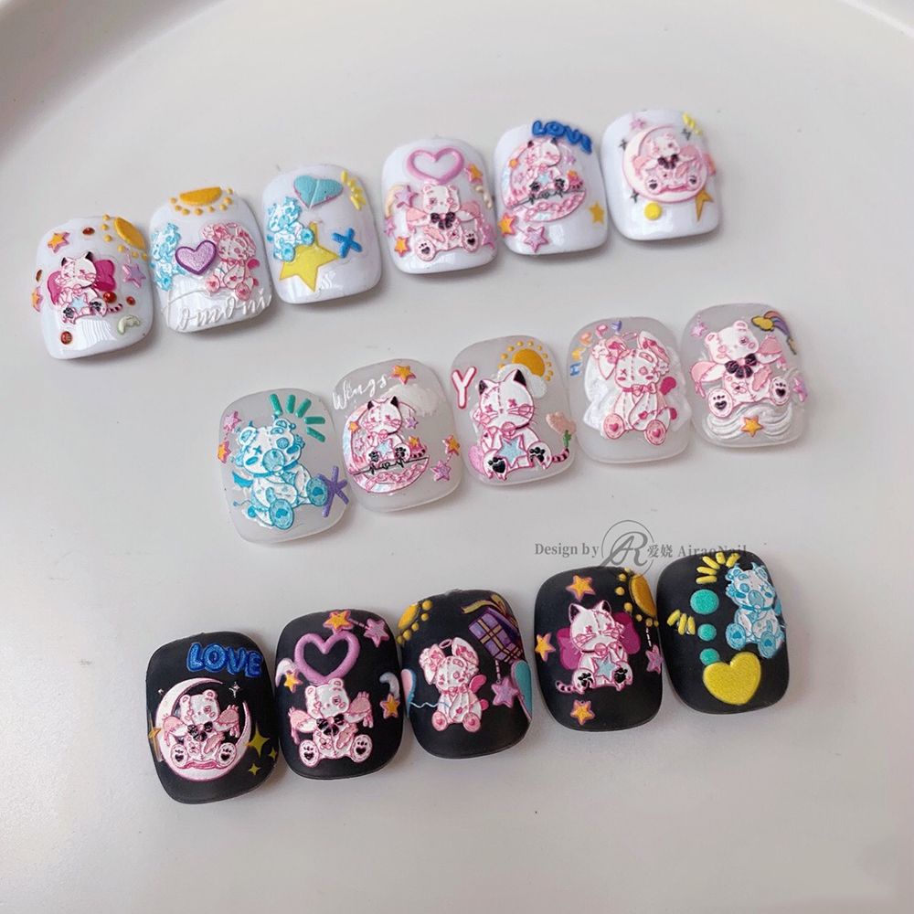 Stiker Kuku Motif Kartun Bunga 5D Dengan Perekat Untuk Dekorasi Nail Art