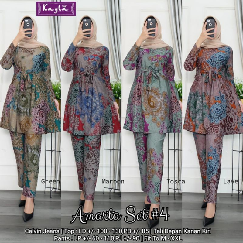 AMARTA SET / SETELAN KULOT KEKINIAN BAHAN CALVIN JEANS MOTIF CORAK BRAND SURAKARTA