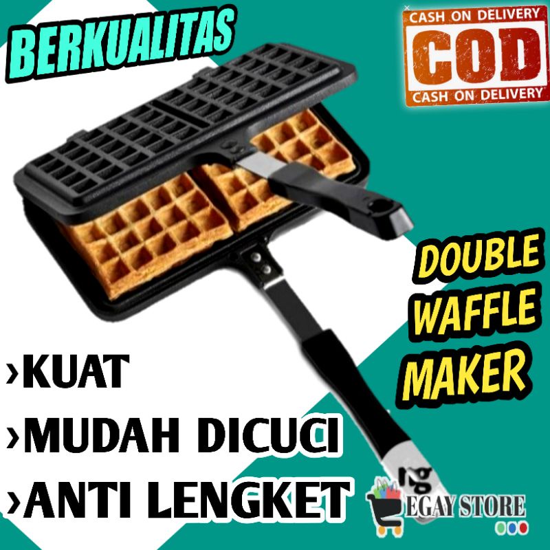 Cetakan Waffle Anti Lengket Teflon Kue Wafle Ori Maker Teplon Wafel Non Stik Belgian Pembuat Waffles Double Persegi Murah Kuat Tahan Panas Mudah Di Cuci Terbaru DIY