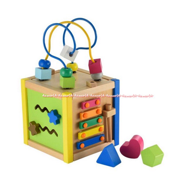 ELC Mini Wooden Activity Cube Mainan Belajar Jam Spin Slab Buat Anak