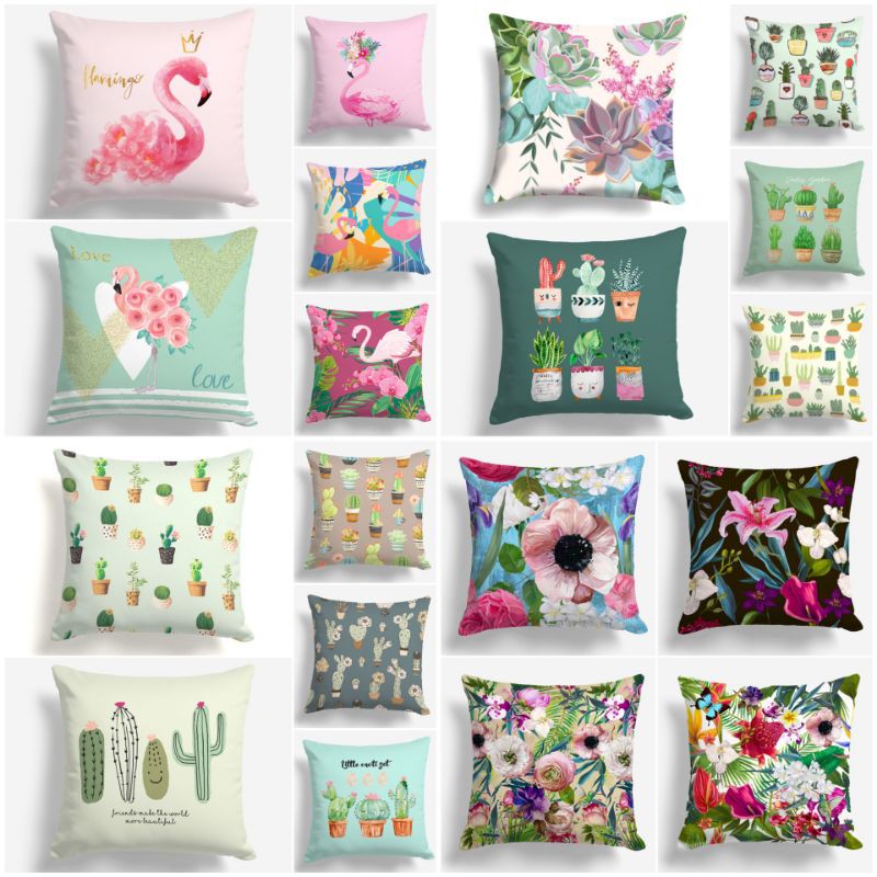 SARUNG Bantal Sofa Print Motif Flamingo Floral Kaktus Cactus 40x40 cm