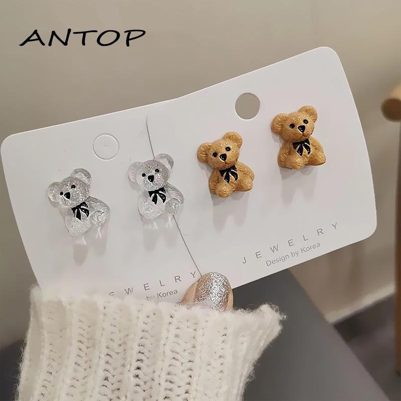 Anting Tusuk Motif Beruang Simple Bahan Resin Untuk Wanita