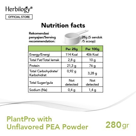 Herbilogy PlantPro Powder-Unflavored 280g (Plant Protein)