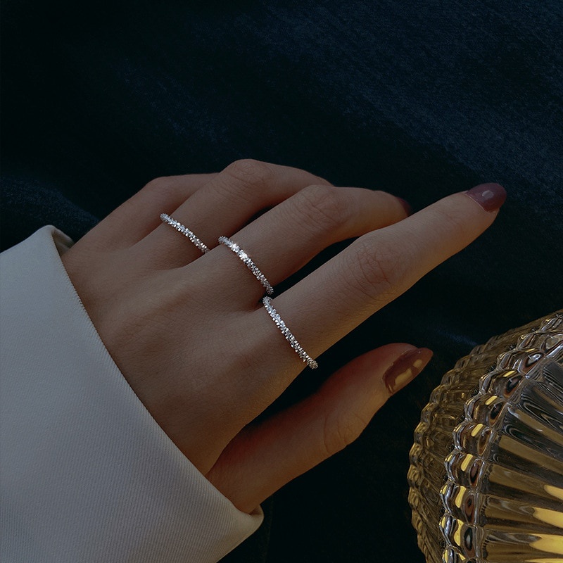S925 Sterling Silver Gypsophila Sparkling Ring Simple Vegetarian Finger Ring Women Fine Jewelry for Wedding Accessories