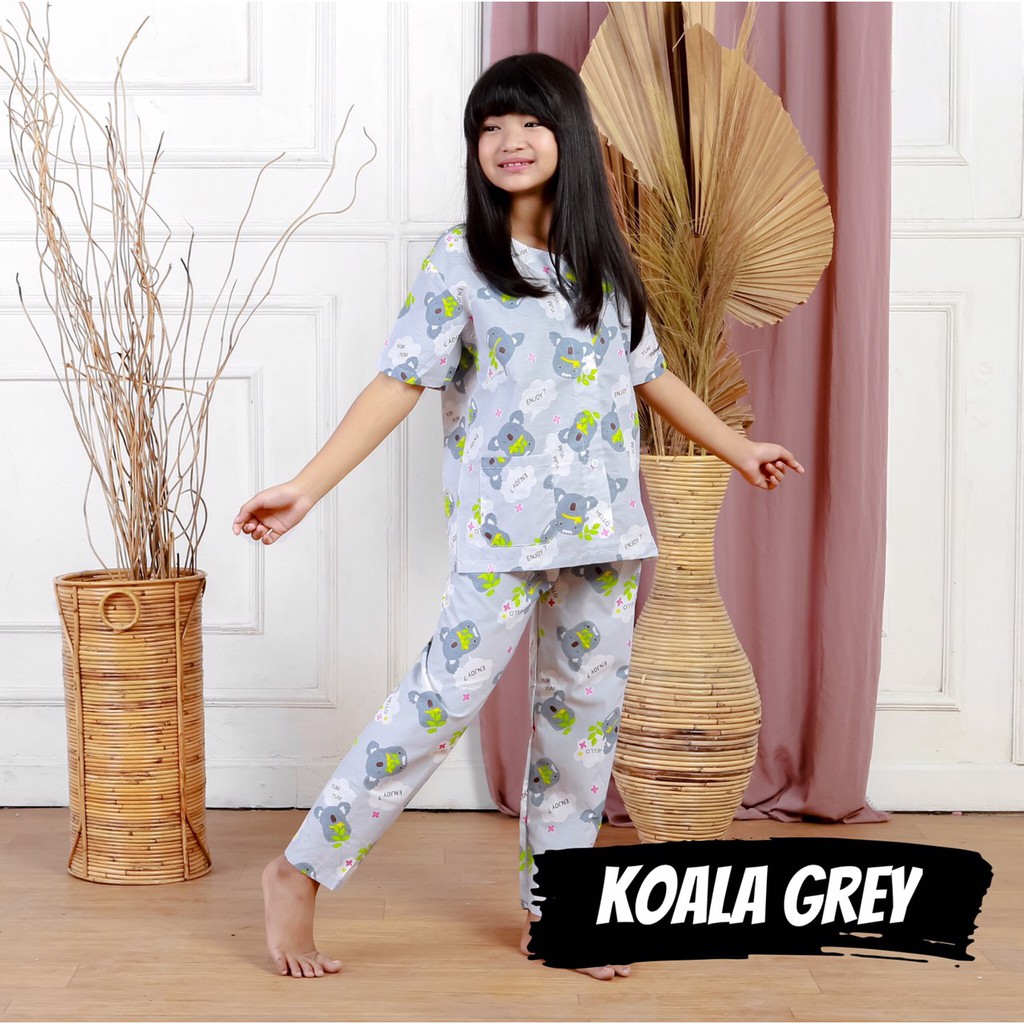 KIDS KOALA GREY piyama  anak cowok  cewek katun catra kerah 