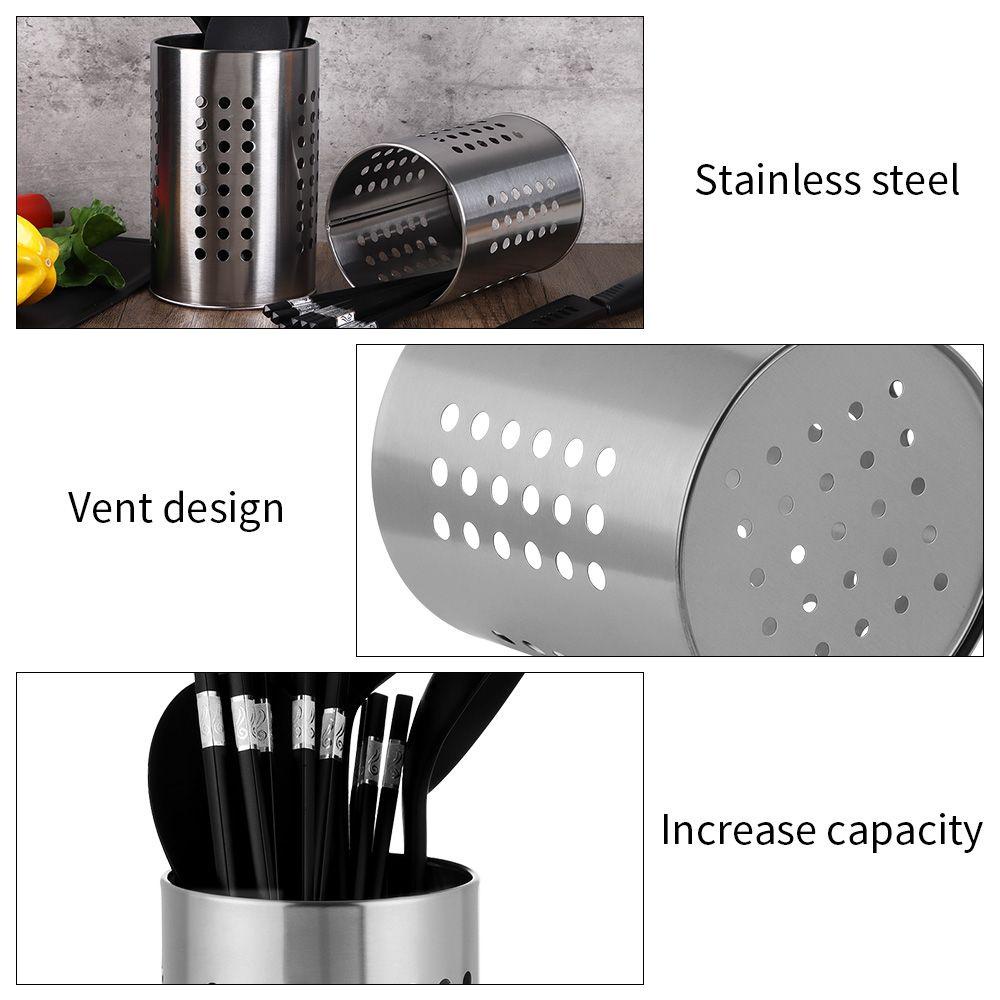 Solighter Cutlery Holder Stand Alat Penyimpanan Stainless Steel Keranjang Water-Logging Rumah