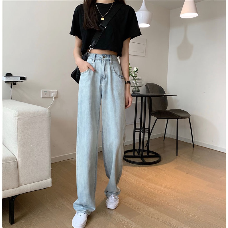 Korean New Women's Loose High Waist Wide Leg Jeans