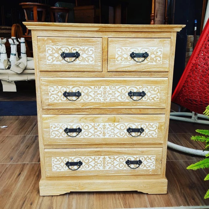 MEJA NAKAS LACI JATI ANTIK WHITEWASH