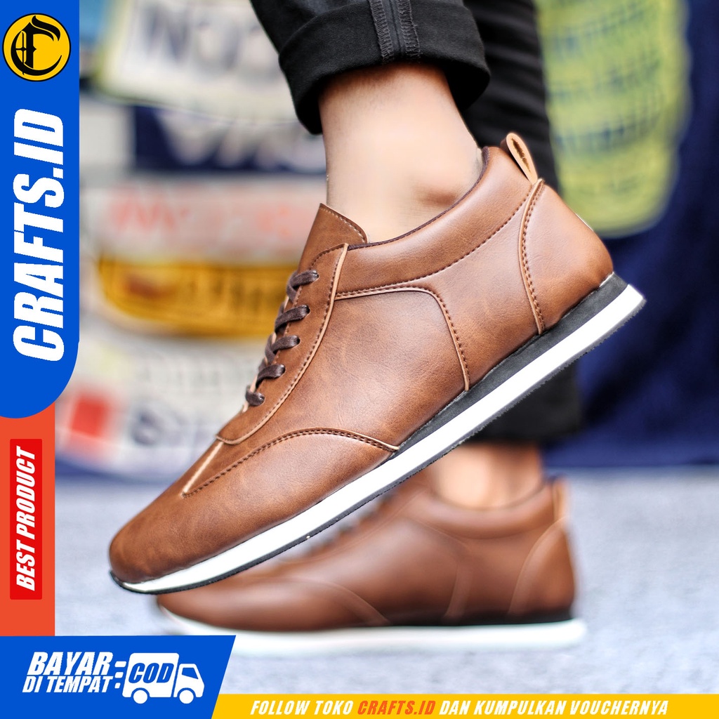 Sepatu Casual Pria Sepatu Sneakers Pria  Kulit Pu Sepatu Kerja Kuliah Kondangan Sepatu Hitam Pria CRAFTS MARKEZ