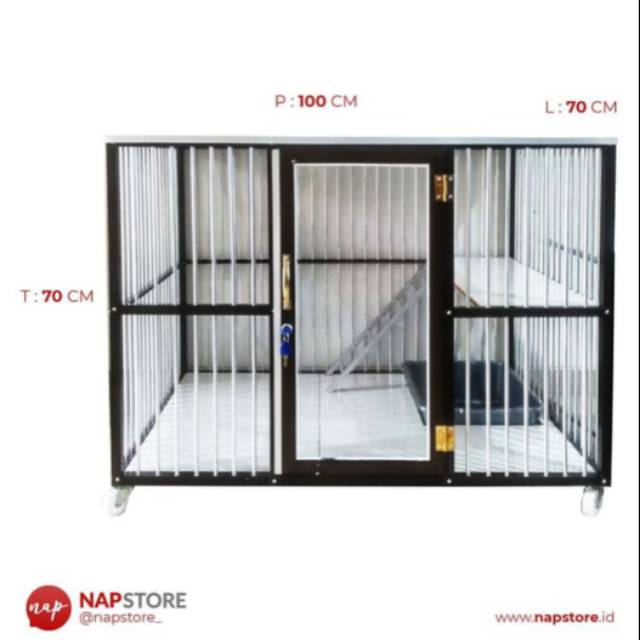Kandang Kucing Anjing Hewan Lainnya Aluminium Setengah Jeruji & Kaca