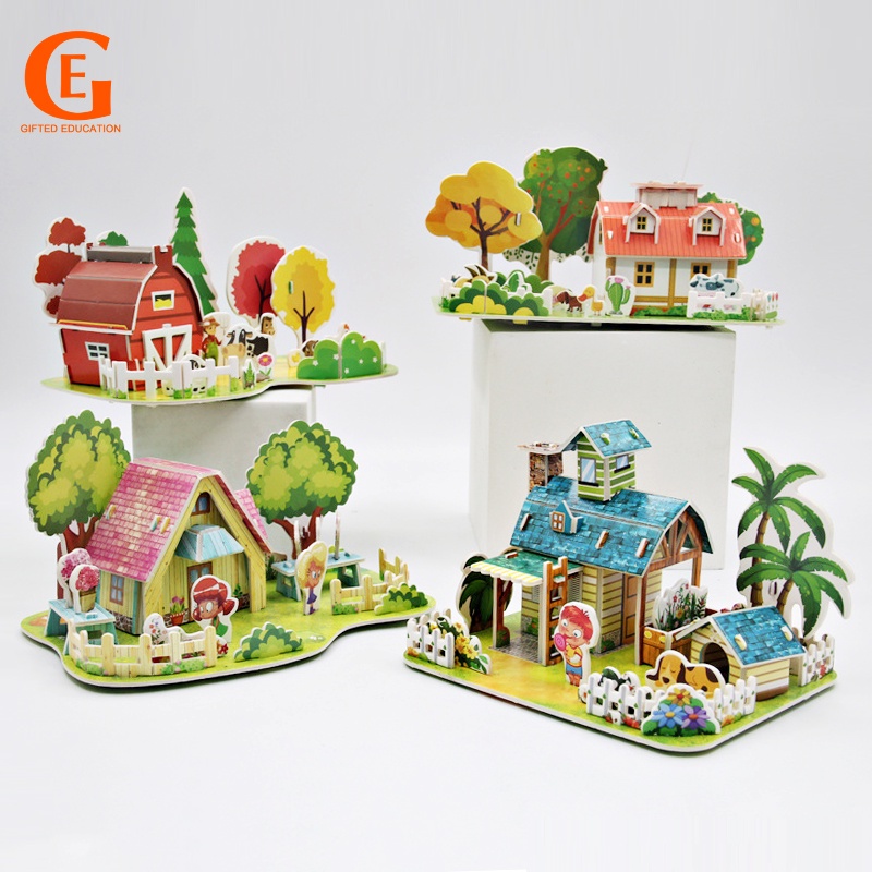 Mainan Edukasi Dini Anak Puzzle Jigsaw Kertas 3D Diy Bentuk Rumah Taman