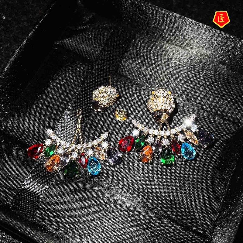 [Ready Stock]Women's Luxurious and Personalized Colorful Gem Stud Earrings