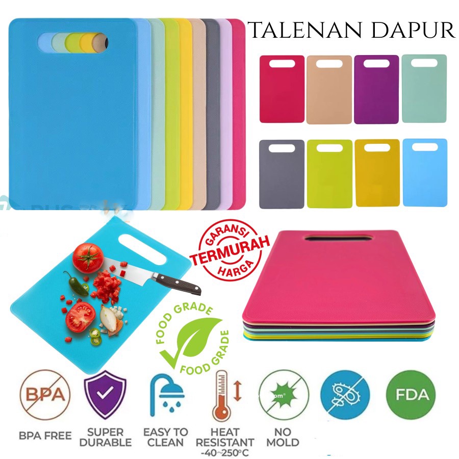 Talenan Dapur Plastik Non-Slip Warna Warni / Alas Pemotong Buah Sayuran Daging Roti Multifungsi / Slim Cutting Board Chopping Papan Tatakan Plastic Food Grade Serbaguna