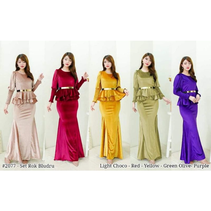 2077-yr setelan rok/pisah bahan bludru (tanpa belt)