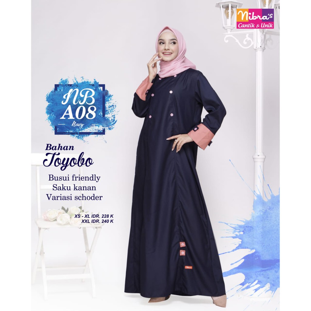 NIBRAS GAMIS NB A08 NAVY BAHAN TOYOBO BUSUI / SARIMBIT MUSLIM KELUARGA LEBARAN