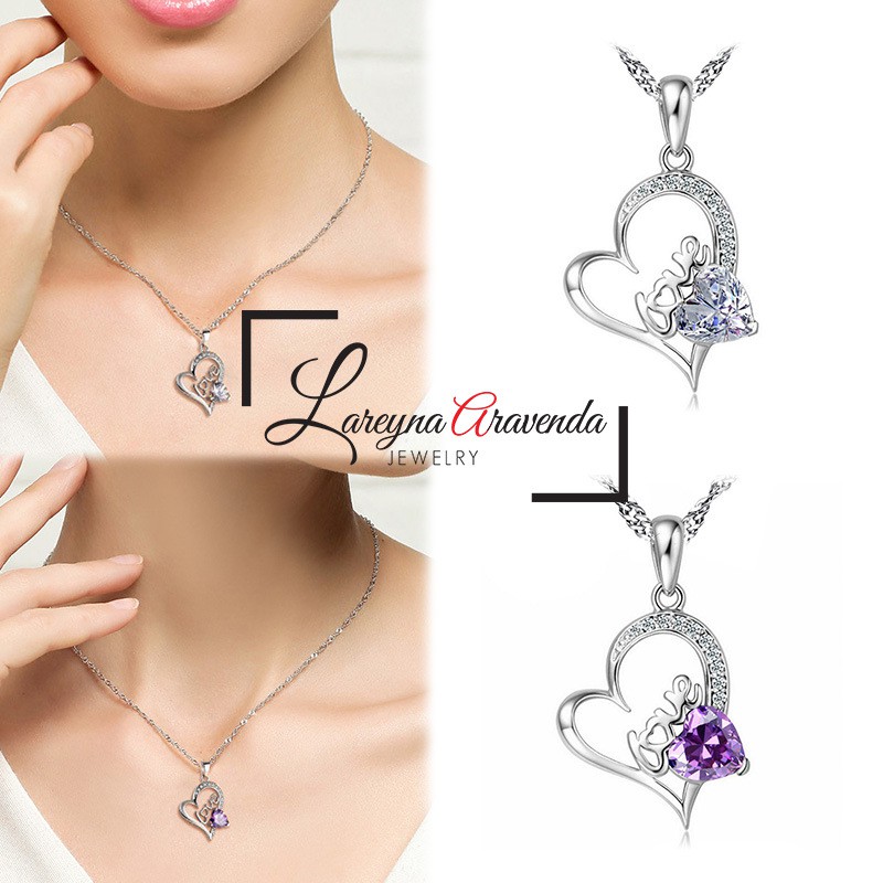Lareyna Aravenda Kalung Titanium + Liontin Wanita Endless Love Crystal KL003
