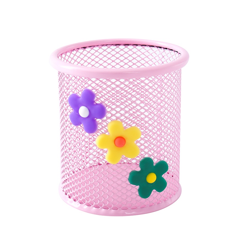 Pink Blue Metal Hollow Out Multifunction Durable Desktop Stationery Storage Pen Holder for School Writing Supplies