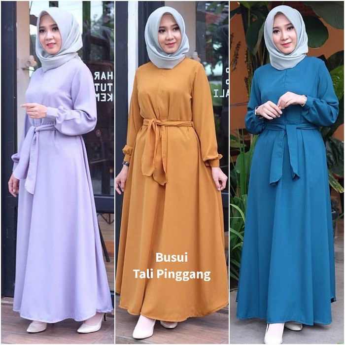 Dahnia - Gamis Baju Dress Busui Lengan Tangan Panjang Tali Pinggang / Gamis Dress Baju Muslim Wanita