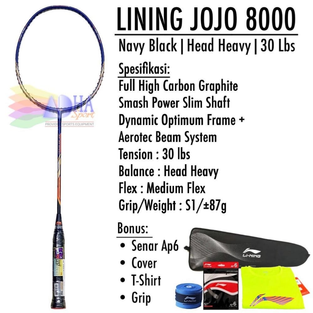 Jual Raket Badminton Lining JOJO 8000 / JOJO8000 Navy Black Original
