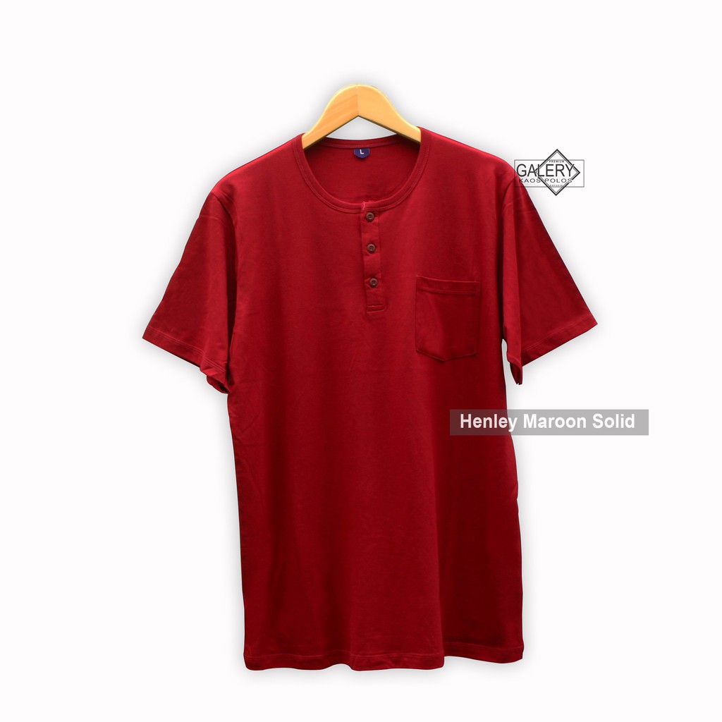 KAOS POLOS HENLEY WARNA MAROON SOLID BAHAN SOFT COTON TERBAIK KOTA BANDUNG CEWEK COWO DEWASA ORGINAL