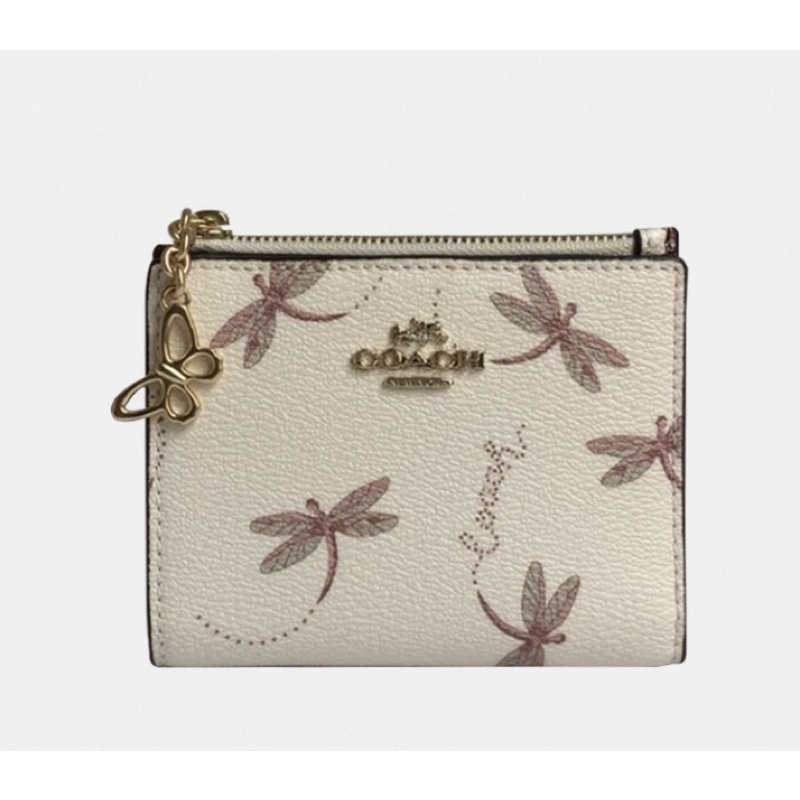 Coach Snap Card Case in Crossgrain With DragonFly Print