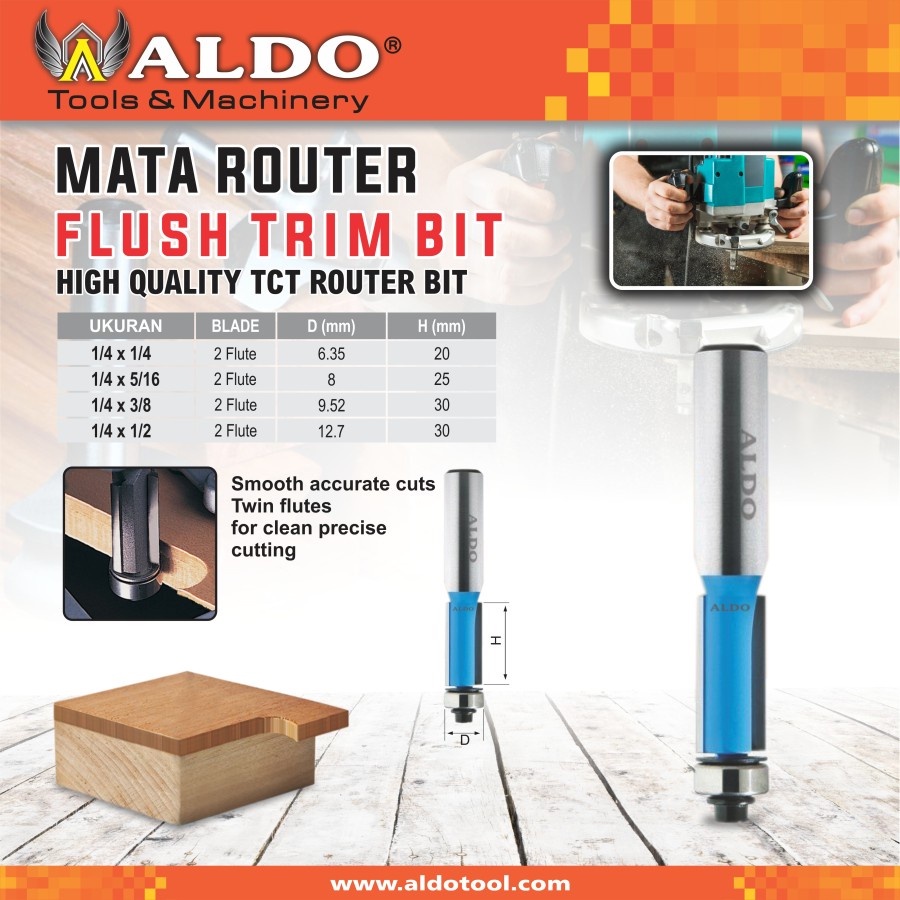 Flush Trim Bit Mata Profil Router Straight Bit + Bearing