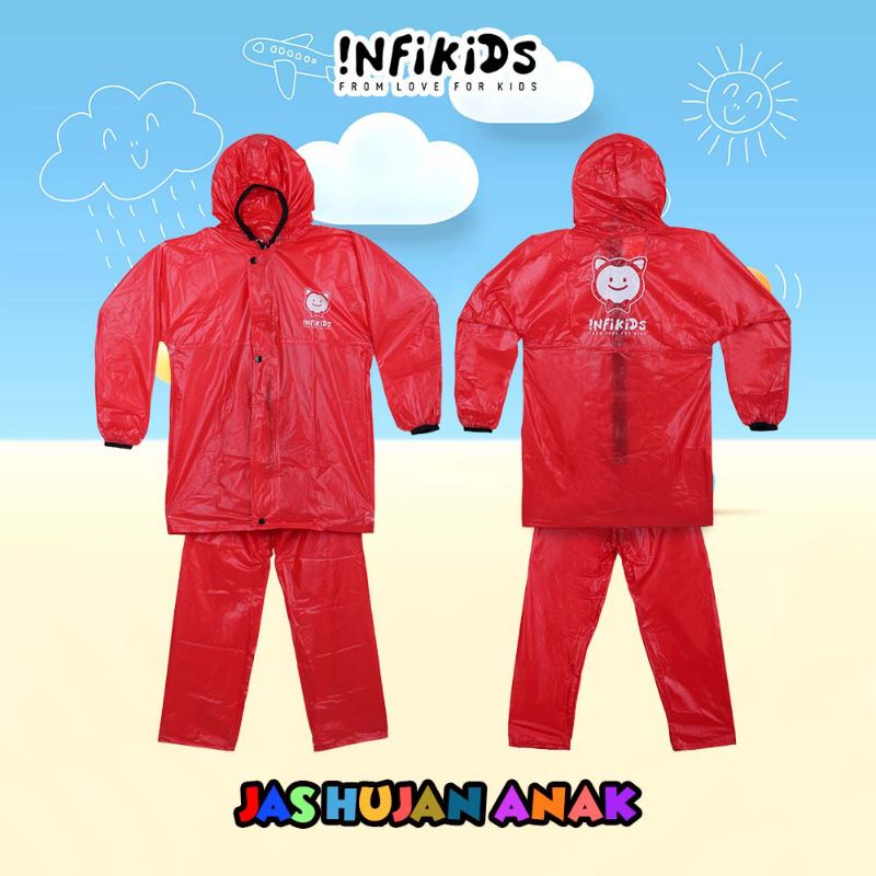 Jas Hujan Anak Setelan Baju Celana Usia 6 - 12 Tahun Terbaru Warna Pink Merah Biru Hijau | Raincoat Mantel Anak Umur SD