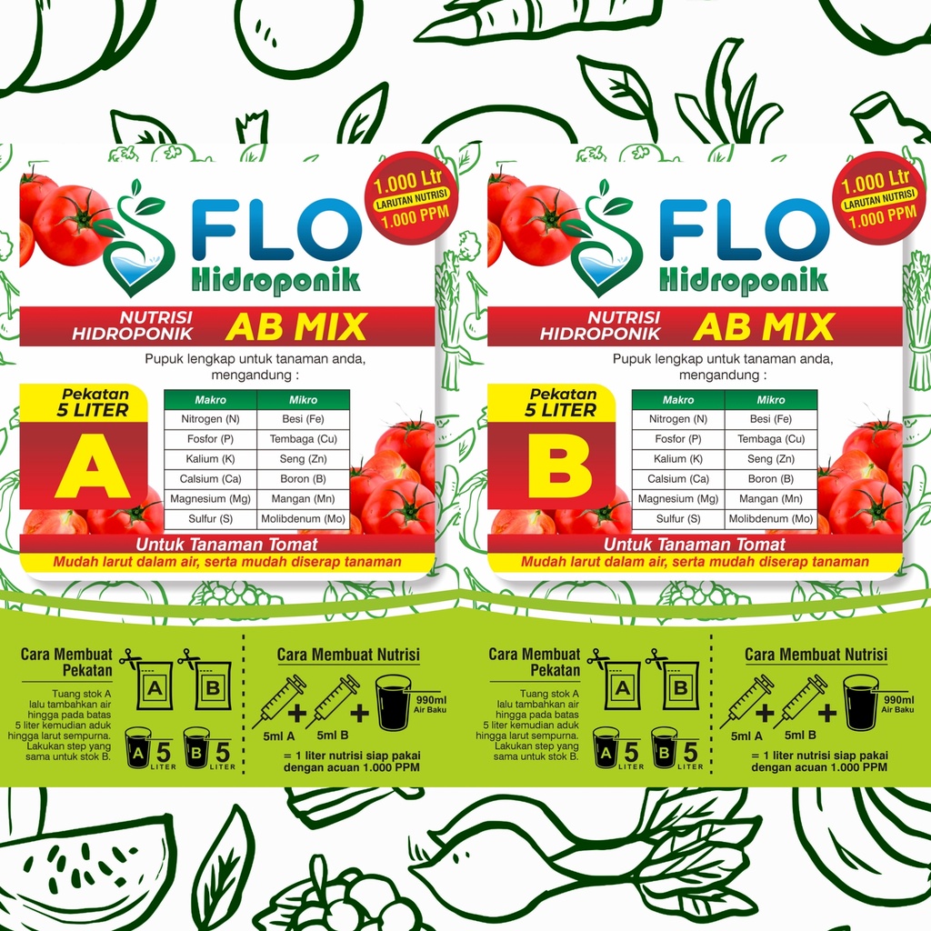 Jual AB Mix Tomat 5 Liter Flo Hidroponik untuk 1000 Liter Nutrisi ...