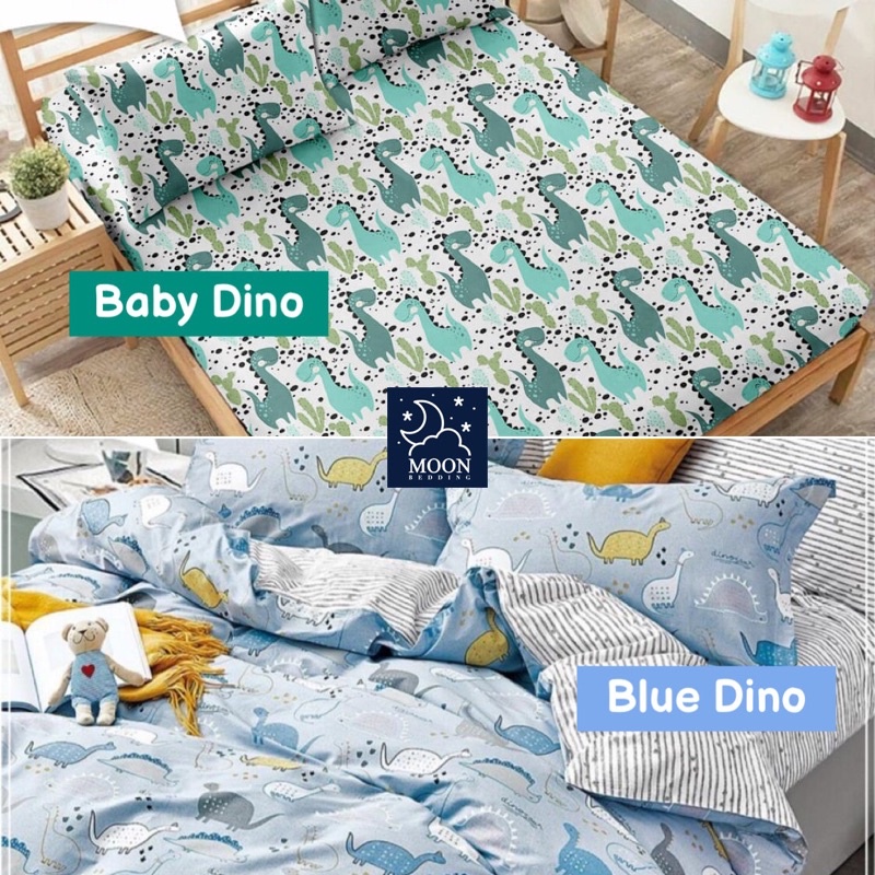 kain sprei meteran katun lokal catra esra Dinosaurus anak baby dino putih hijau & blue age of dino