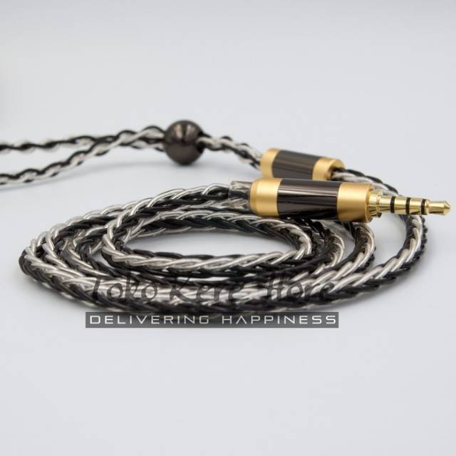 JC Ally JC08 Silver Black - Earphone Upgrade Cable 8 Core with MIC