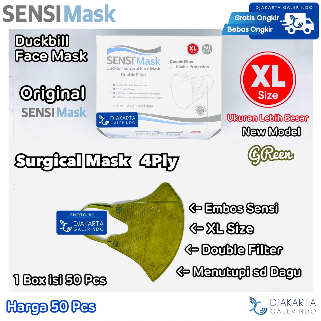 Masker SENSI Duckbill XL Ukuran Besar - Duckbill SENSI Besar ukuran XL box isi 50 Pcs